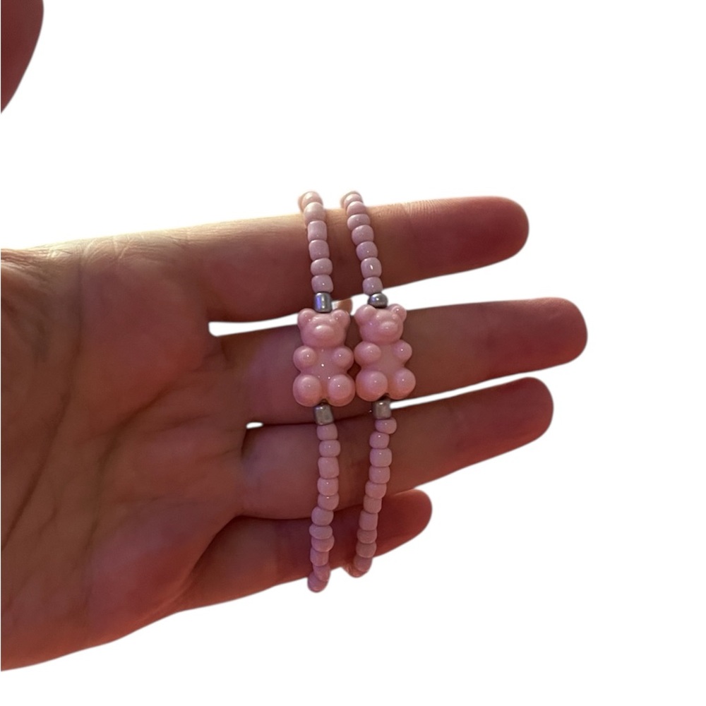 Pink Seed Bead Bracelet with Gummy Bear Charm